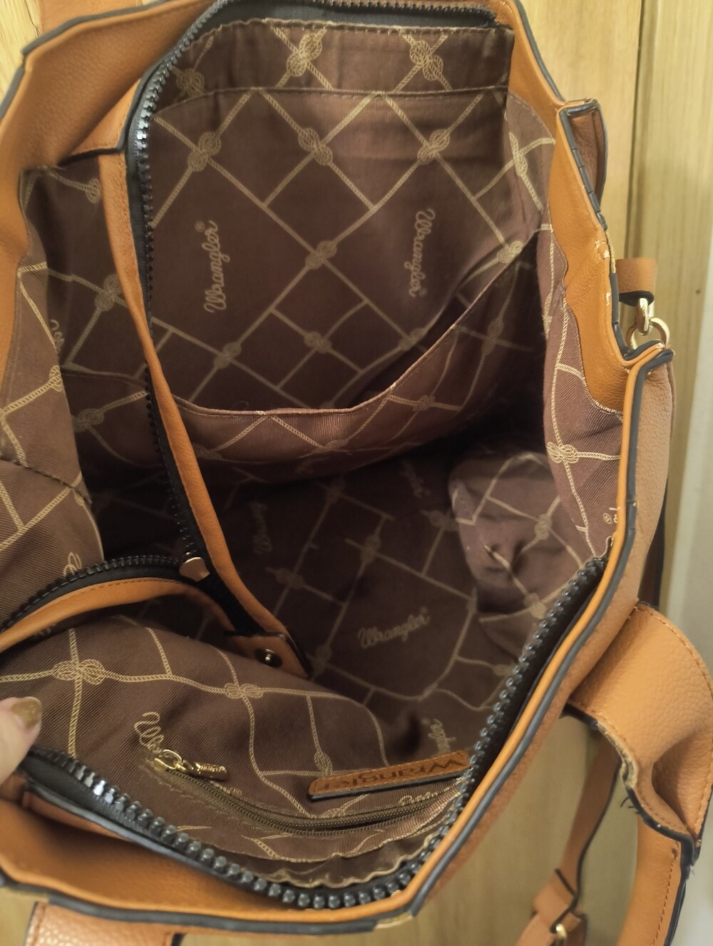 Wrangler Western Whipstitch Tote Crossbody Bag Cognac Brown Handbag Satchel - Picture 3 of 11